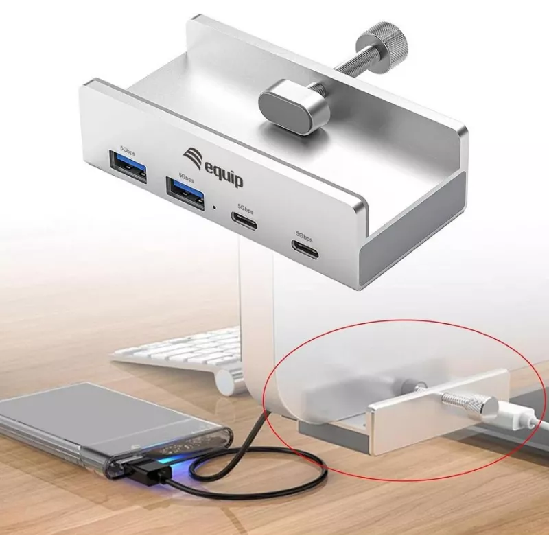 Equip 128967 USB-keskitin USB 3.2 Gen 1 (3.1 Gen 1) Type-A 5000 Mbit/s alumiini