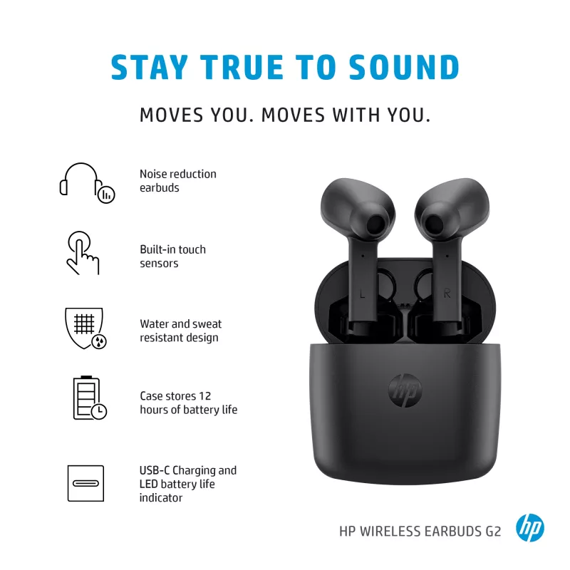 HP Wireless Earbuds G2, langaton, musiikki, 12 g, kuulokkeet, musta