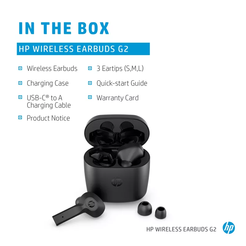 HP Wireless Earbuds G2, langaton, musiikki, 12 g, kuulokkeet, musta