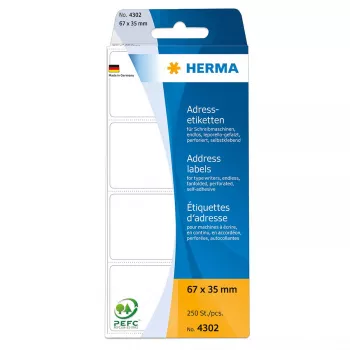 Osoitetarrat HERMA jatkuva leporello 67x37 mm valkoinen paperi 250 kpl