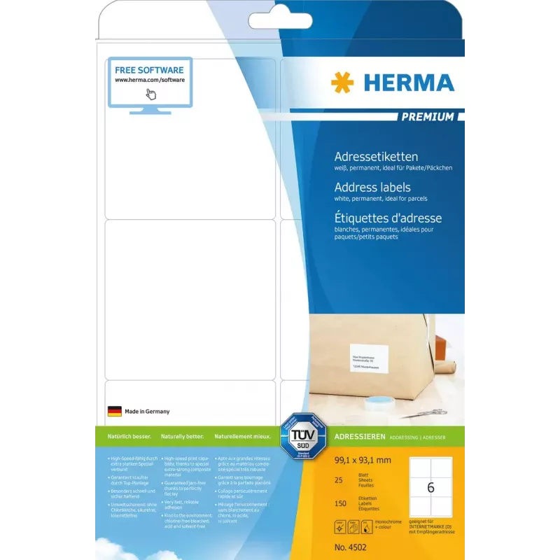 Osoitetarrat Premium HERMA 4502 A4 99,1x93,1 mm