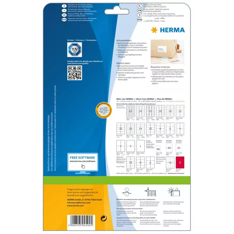 Osoitetarrat Premium HERMA 4502 A4 99,1x93,1 mm