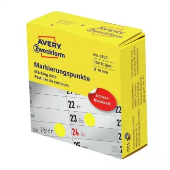 Itseliimautuvat pyöreät tarrat Avery 3852, 1 cm halkaisija, pysyvä liima, 800 kpl, keltainen