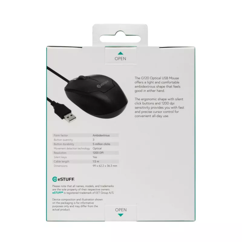 eSTUFF GLB213002 hiiri toimisto molempikätinen USB Type-A optinen 1200 DPI