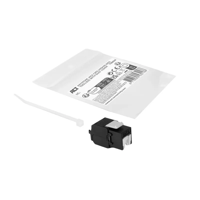 ACT Keystone -liitin RJ45 CAT6 suojaamaton työkaluton sulkimella, musta