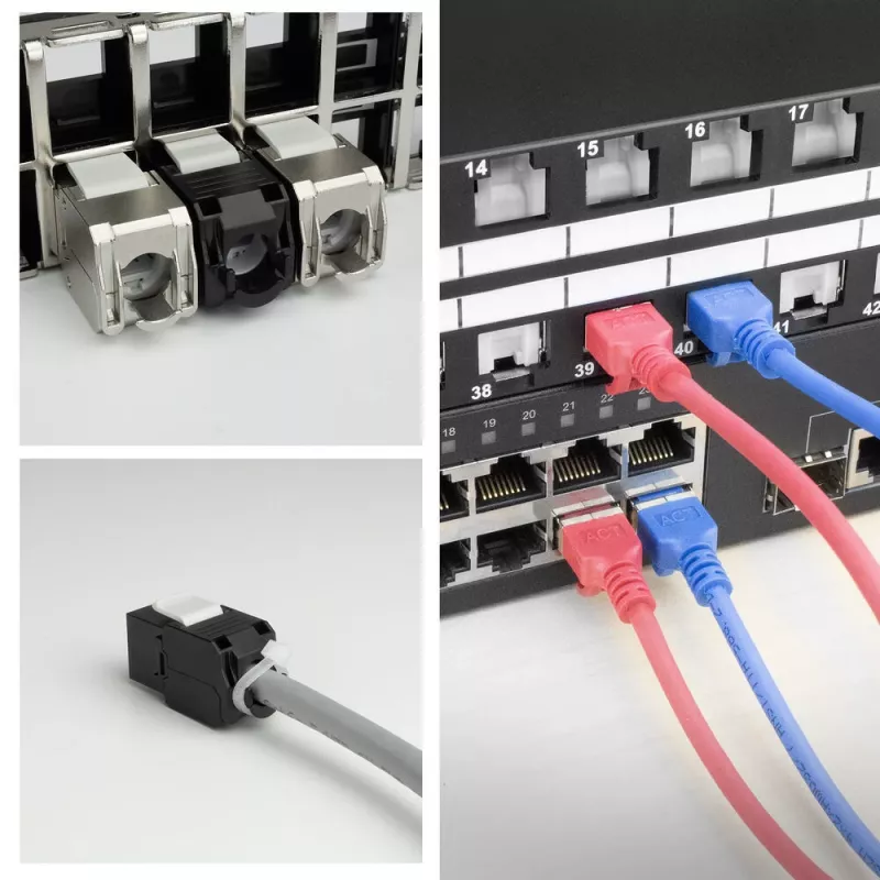 ACT Keystone -liitin RJ45 CAT6 suojaamaton työkaluton sulkimella, musta