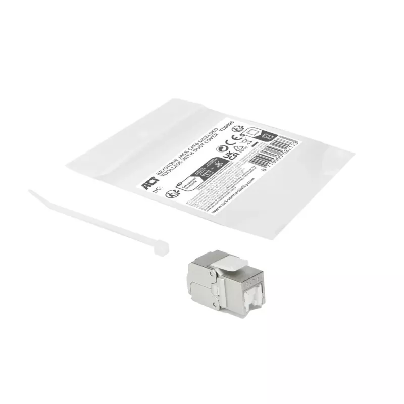 ACT Keystone -liitin RJ45 CAT6 suojattu työkaluton sulkimella hopeanvalkoinen