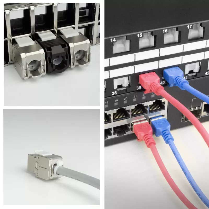 ACT Keystone -liitin RJ45 CAT6 suojattu työkaluton sulkimella hopeanvalkoinen