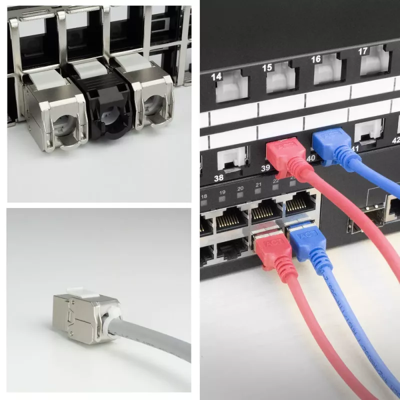 ACT Keystone -pistorasia RJ45 CAT6A suojattu työkaluton pölysuojuksella