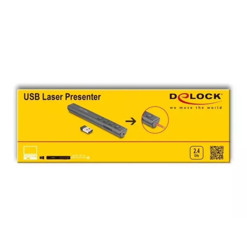 DeLOCK USB-laser-esityskaukosäädin langaton USB RF-kaukosäädin punainen laserosoitin