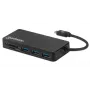 Manhattan USB-C-telakka/keskitin kortinlukijalla, liitännät (x3): USB-A (x3), 5 Gbit/s (USB 3.2 Gen1 alias USB 3.0), ulkoinen virtalähde ei tarpeen, yleispätevä kaikille laitteille, SuperSpeed USB, musta, kolmen vuoden takuu