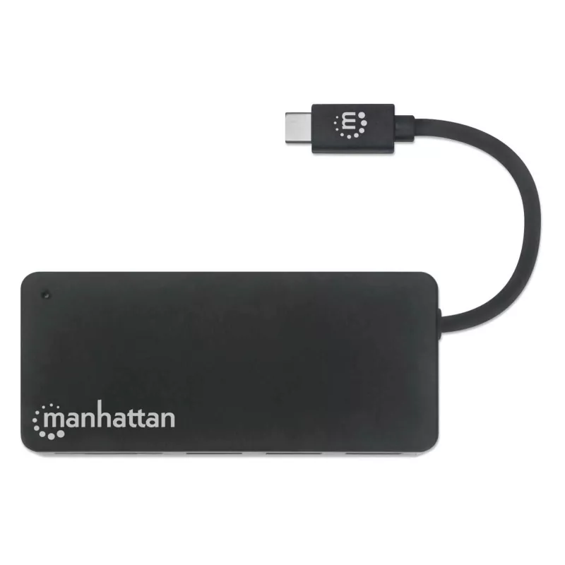 Manhattan USB-C-telakka/keskitin kortinlukijalla, liitännät (x3): USB-A (x3), 5 Gbit/s (USB 3.2 Gen1 alias USB 3.0), ulkoinen virtalähde ei tarpeen, yleispätevä kaikille laitteille, SuperSpeed USB, musta, kolmen vuoden takuu