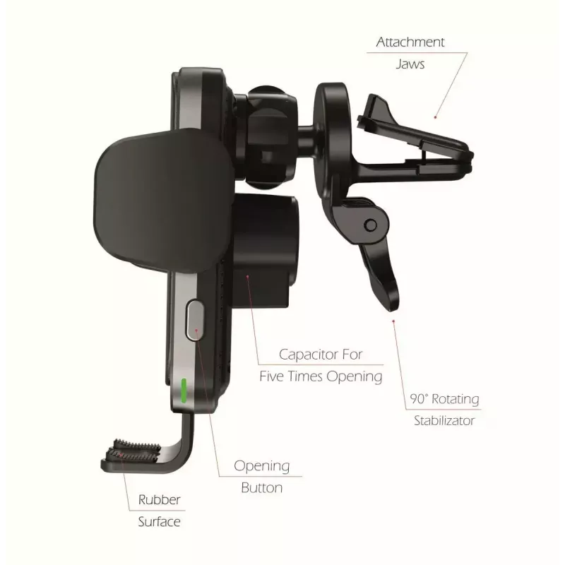 Swissten S-Grip W2-AV5 autopidike 15 W:n langattomalla laturilla, USB/USB-C-kaapelilla, musta