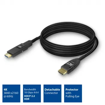 ACT 15 m HDMI High Speed 4K aktiivinen optinen kaapeli irrotettavalla liittimellä v2.0 HDMI-A uros - HDMI-A uros