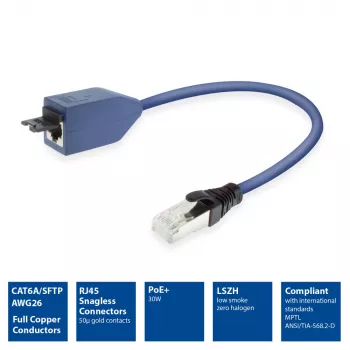 ACT sininen 2 metriä LSZH S/FTP CAT6A MPTL jatkokaapeli lukituskielekesuojalla RJ45-liittimillä