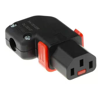 ACT C13 IEC Lock+ uudelleenliitettävä vasen tai oikea kulmapistoke musta, PA130100RBK