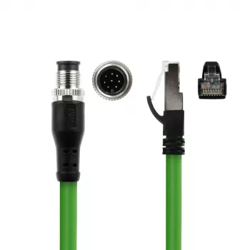 ACT Industrial 3,00 m anturikaapeli M12A 8-napainen uros RJ45-urokseen, Ultraflex SF/UTP TPE-kaapeli, suojattu
