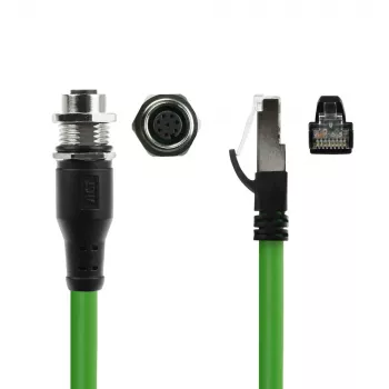 ACT Industrial 3,00 m anturikaapeli M12A 8-napainen naaras RJ45-urokseen, Ultraflex SF/UTP TPE-kaapeli, suojattu