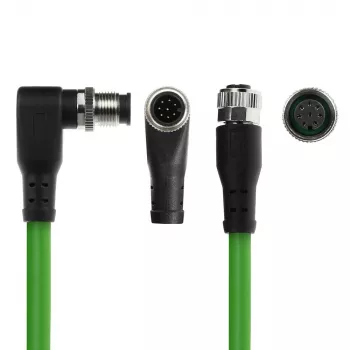 ACT Industrial 1,50 m anturikaapeli M12A 8-napainen uros kulma M12A-naaraaseen, Ultraflex TPE-kaapeli, suojattu