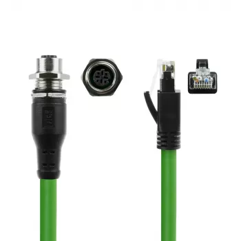 ACT Industrial 3,00 m anturikaapeli M12D 4-napainen naaras kotelo RJ45-urokseen, Superflex Xtreme TPE-kaapeli, suojattu