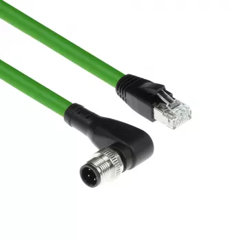 ACT Industrial 5,00 m anturikaapeli M12D 4-napainen uros kulma RJ45-urokseen, Superflex Xtreme TPE-kaapeli, suojattu