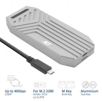 ACT USB 40 Gbit/s M.2 2280 NVMe / PCIe SSD-kotelo, työkaluvapaa