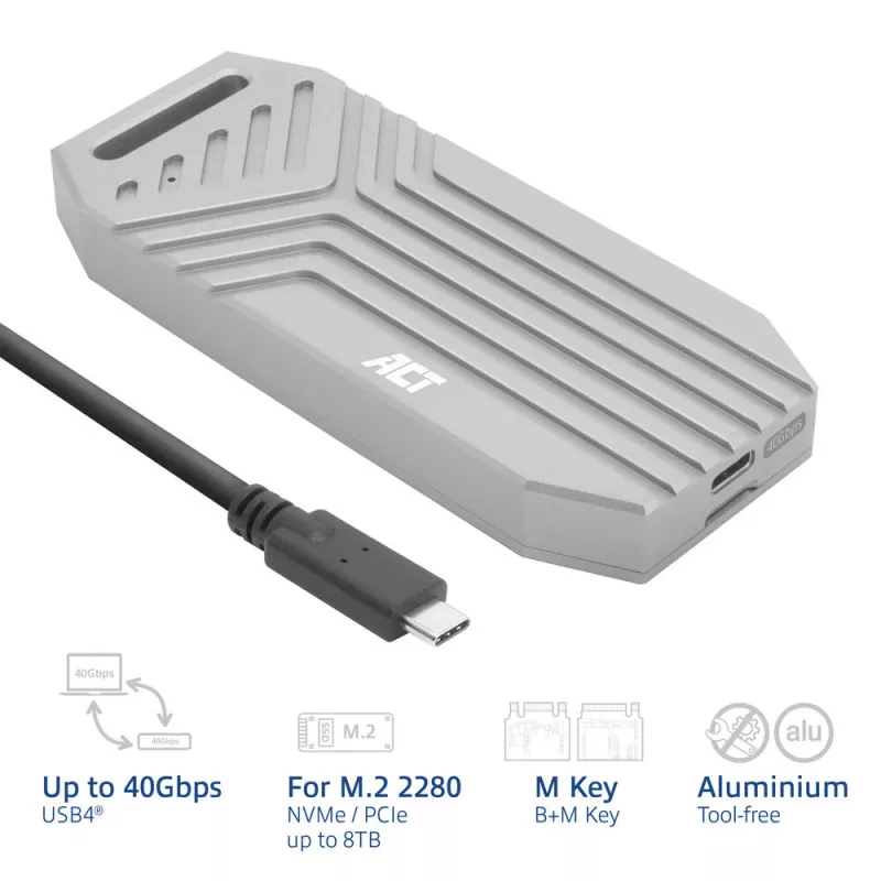 ACT USB 40 Gbit/s M.2 2280 NVMe / PCIe SSD-kotelo, työkaluvapaa