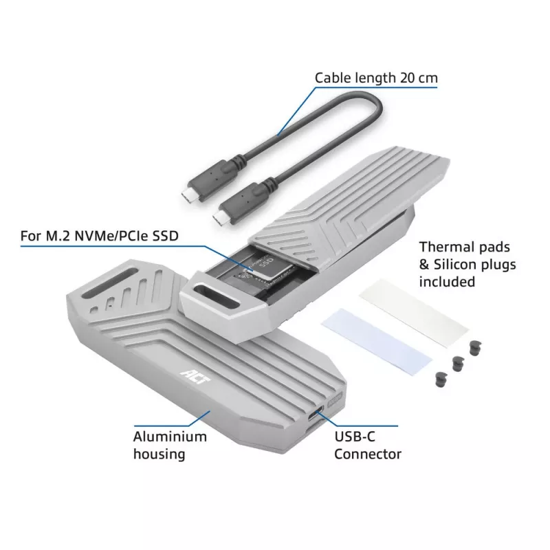 ACT USB 40 Gbit/s M.2 2280 NVMe / PCIe SSD-kotelo, työkaluvapaa