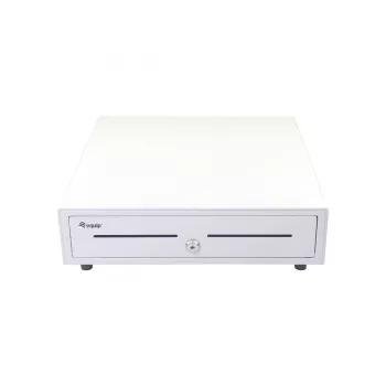 Kassalaatikko EQUIP 351011, manuaalinen/automaattinen kassalaatikko, 4 setelilokeroa / 8 kolikkolokeroa, metalli, valkoinen, 420×405×110 mm