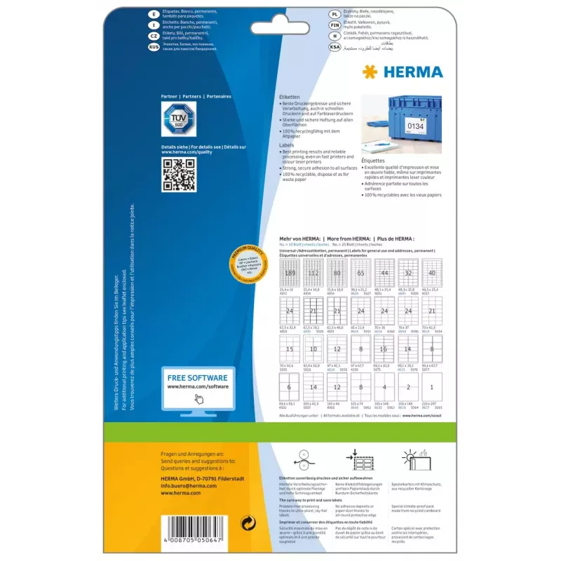 Itseliimautuva tulostustarra HERMA Labels Premium A4 5064