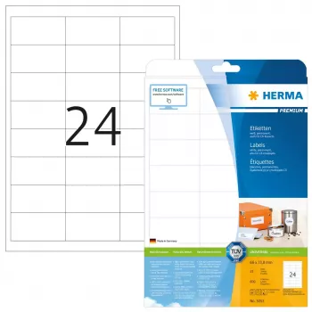 Itseliimautuvat tulostustarrat HERMA Labels Premium A4 66x33,8 mm