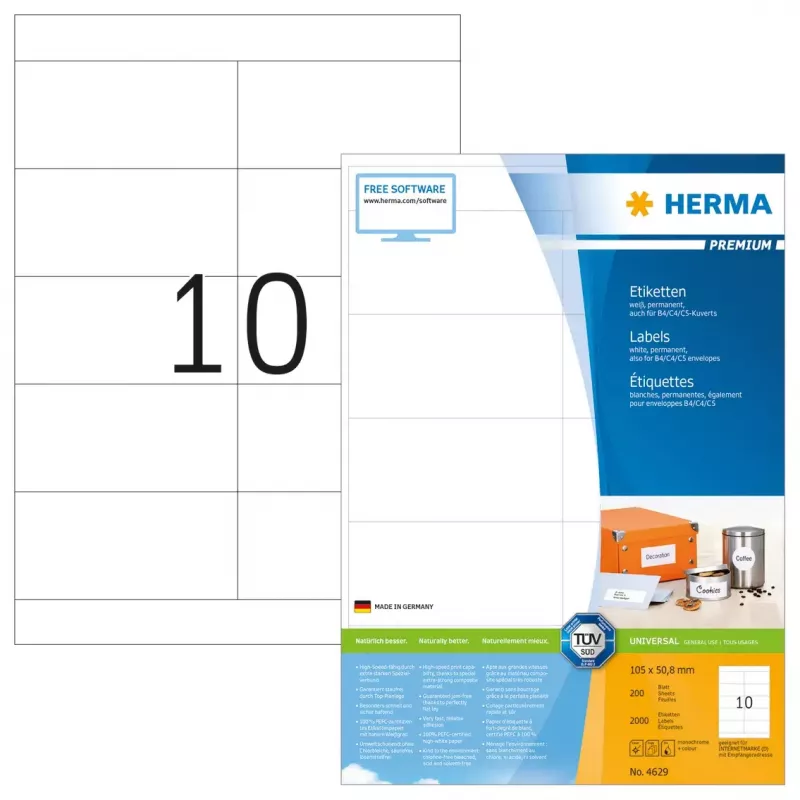 Tarrat HERMA Premium A4 105x50,8 mm valkoinen paperi matta 2000 kpl