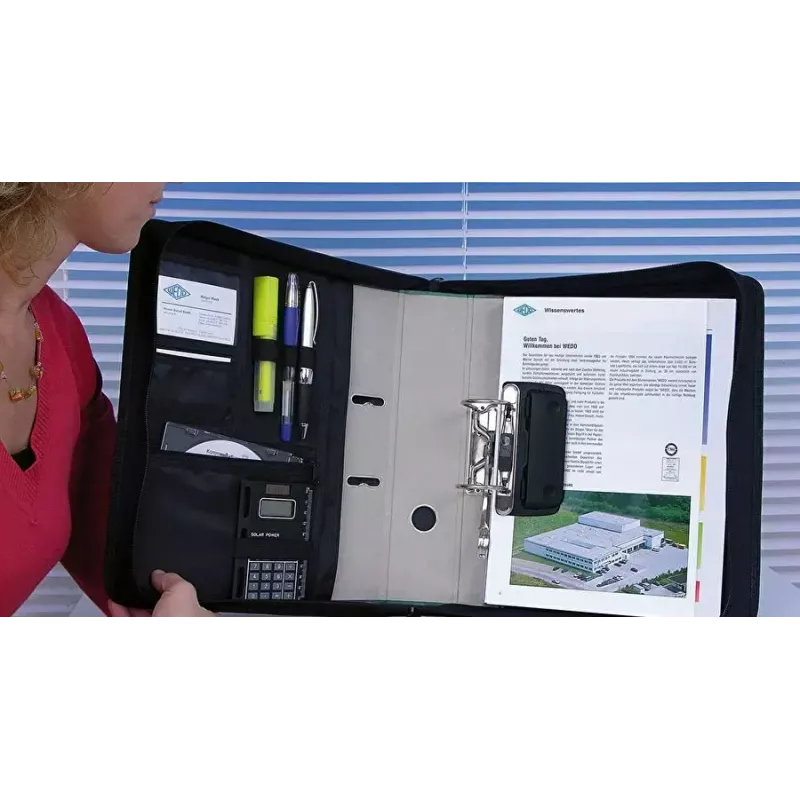 WEDO personal organizer 58 601 — muovi- ja polyesterikansio A4:lle käyntikorttitaskulla, musta