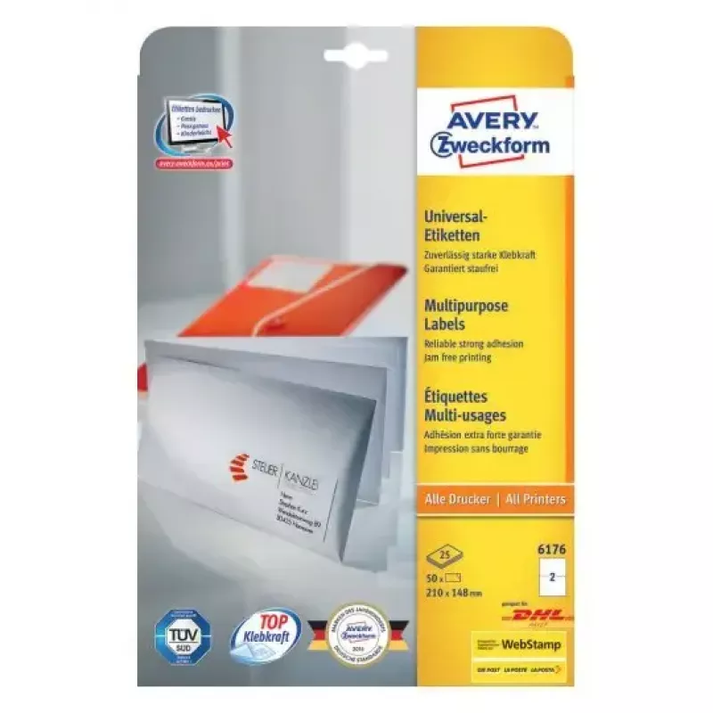 Tarra-arkit Avery Zweckform malli 6176 – tulostettavat arkit 210 × 148 mm, pakkauskoko