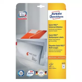 Itseliimautuvat tarrat Avery Zweckform 6172 — suorakaiteen muotoinen, pysyvä, valkoinen, 600 kpl