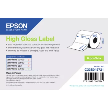 Epson High Gloss Label - stanssattu rulla: 76 mm x 127 mm, 960 tarraa