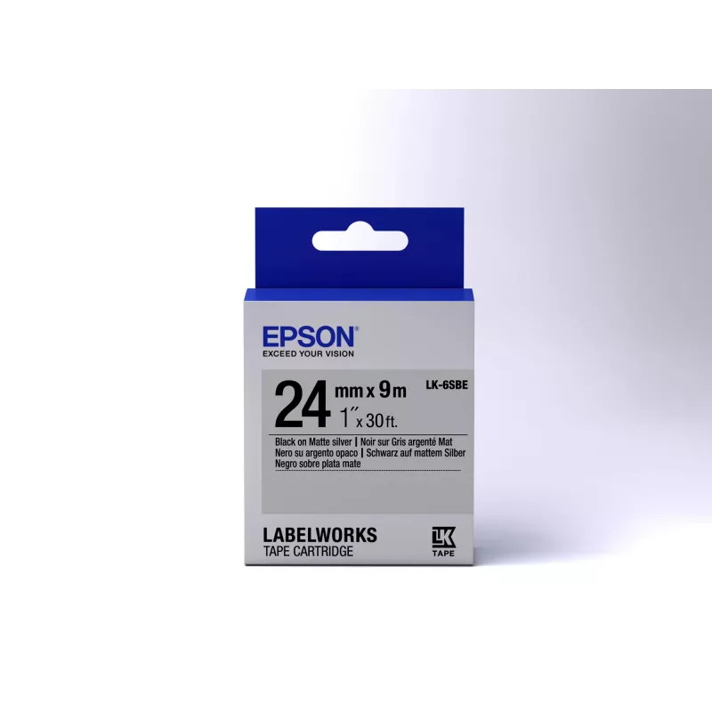 Epson-tarratulostimen kasetti matta LK-6SBE musta/matta hopea 24 mm (9 m)