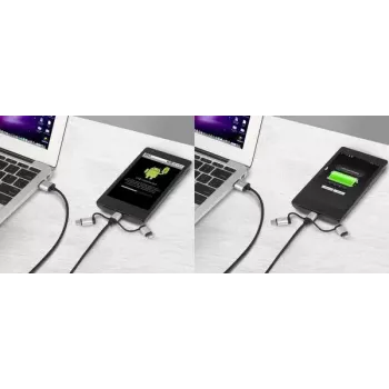 USB-kaapeli Renkforce RF-4600467 0,5m USB A USB C/Micro-USB B/Lightning harmaa