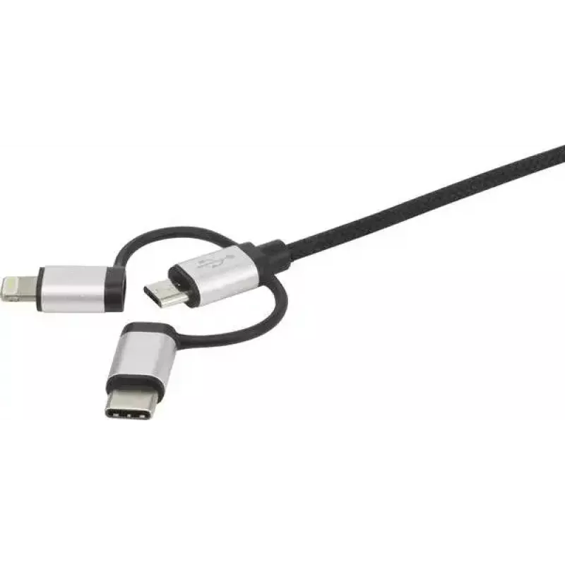 USB-kaapeli Renkforce RF-4600467 0,5m USB A USB C/Micro-USB B/Lightning harmaa