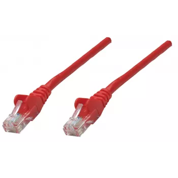 Intellinet verkkokaapeli, Cat5e, 0,25 m, punainen, CCA, U/UTP, PVC, RJ45, kullatut kontaktit, taittumissuojaholkki, vedonpoistolla, elinikäinen takuu