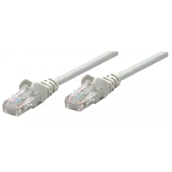 Intellinet verkkokaapeli, Cat6, 0,25 m, harmaa, CCA, U/UTP, PVC, RJ45, kullatut kontaktit, ilman lukituskieltä, taittumissuojaholkki, elinikäinen takuu