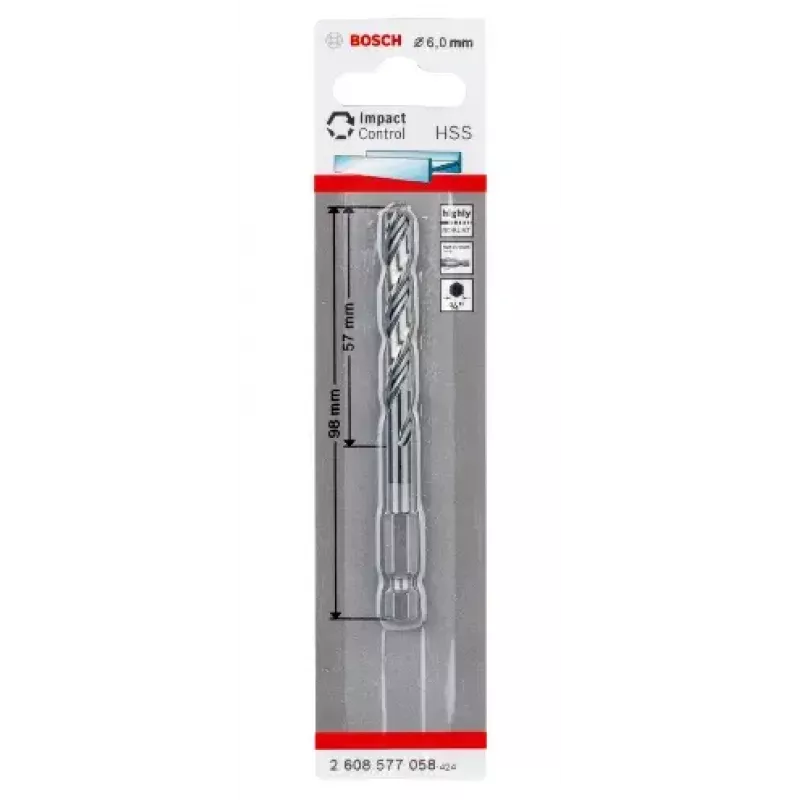 Bosch 2608577058 Metalliporanterä 6 mm, kokonaispituus 98 mm