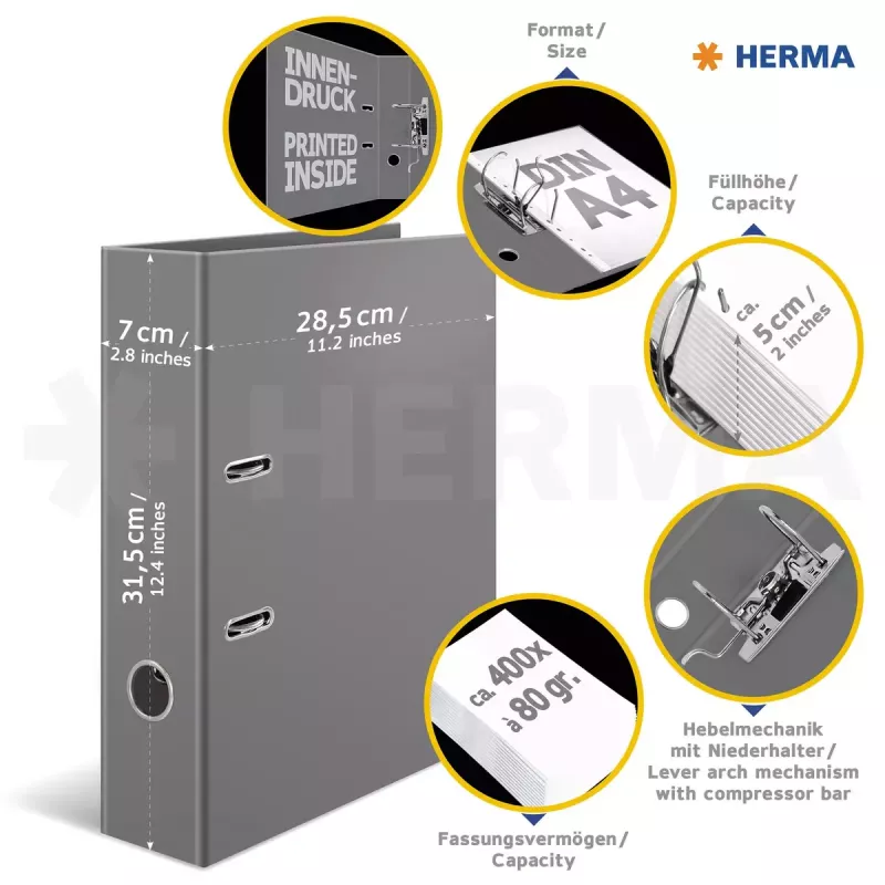 HERMA 7016 rengaskansio A4 musta harmaa D-rengasarkisto
