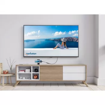 Manhattan USB-C-telakka/keskitin, portit (x3): HDMI, USB-A ja USB-C, Power Delivery (100W) USB-C-porttiin (huom: erillinen USB-C-virtalähde ja USB-C-kaapeli tarvitaan), yleinen kaikille laitteille, kaapeli 10 cm, musta, kolmen vuoden takuu