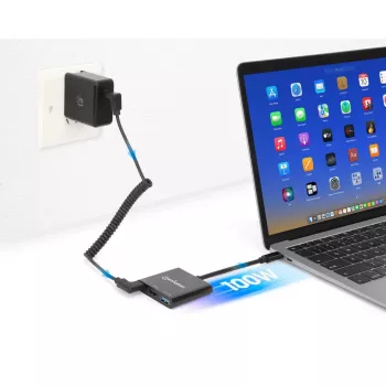 Manhattan USB-C-telakka/keskitin, portit (x3): HDMI, USB-A ja USB-C, Power Delivery (100W) USB-C-porttiin (huom: erillinen USB-C-virtalähde ja USB-C-kaapeli tarvitaan), yleinen kaikille laitteille, kaapeli 10 cm, musta, kolmen vuoden takuu