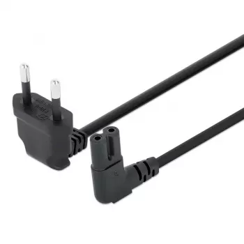 Manhattan Mains Power Cord/Cable (Right Angled), Euro 2-pin (CEE 7/16 Euro 8) plug to C7 Female (figure of eight), 3m, 2.3A, Black, Lead, Lifetime Warranty