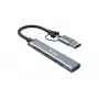USB 3.2 Gen 1 4-porttinen keskitin EQUIP — 3× USB-C + 1× USB-A, 5 Gbit/s, alumiini, harmaa