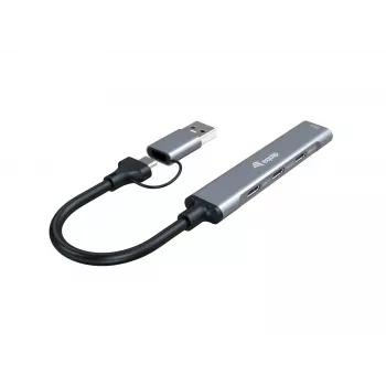 USB 3.2 Gen 1 4-porttinen keskitin EQUIP — 3× USB-C + 1× USB-A, 5 Gbit/s, alumiini, harmaa