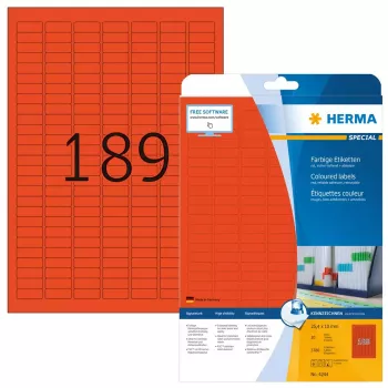 Itseliimautuvat tulostintarrat HERMA Coloured Labels A4 25,4x10 mm punainen