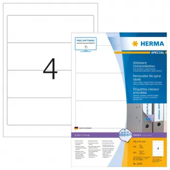 Uudelleen irrotettavat kansioselkäetiketit HERMA 10141 A4 192x61 mm valkoinen